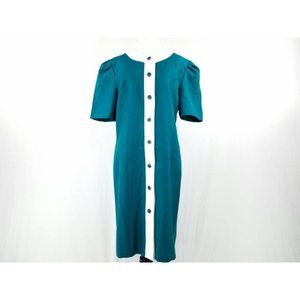Vintage 70s Green & White Mod Dress Womens Large